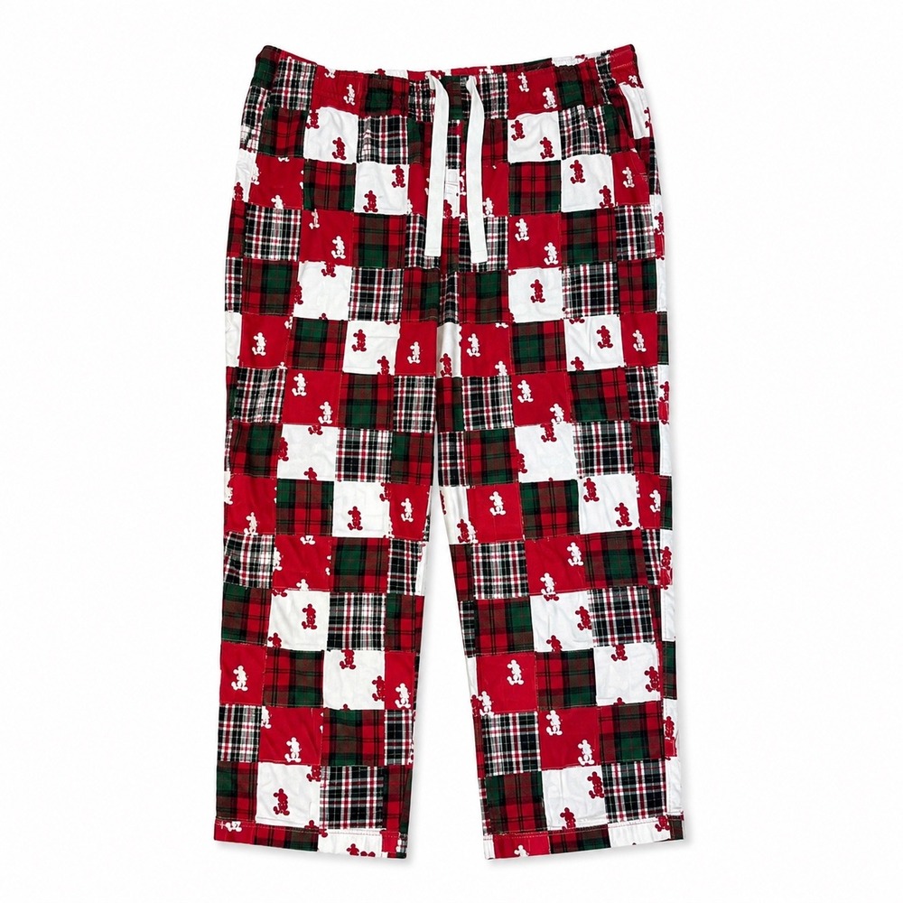 Disney Parks Mickey Mouse Patchwork Plaid Pajama Pants Mens Size XL Red Lounge - Picture 1 of 10